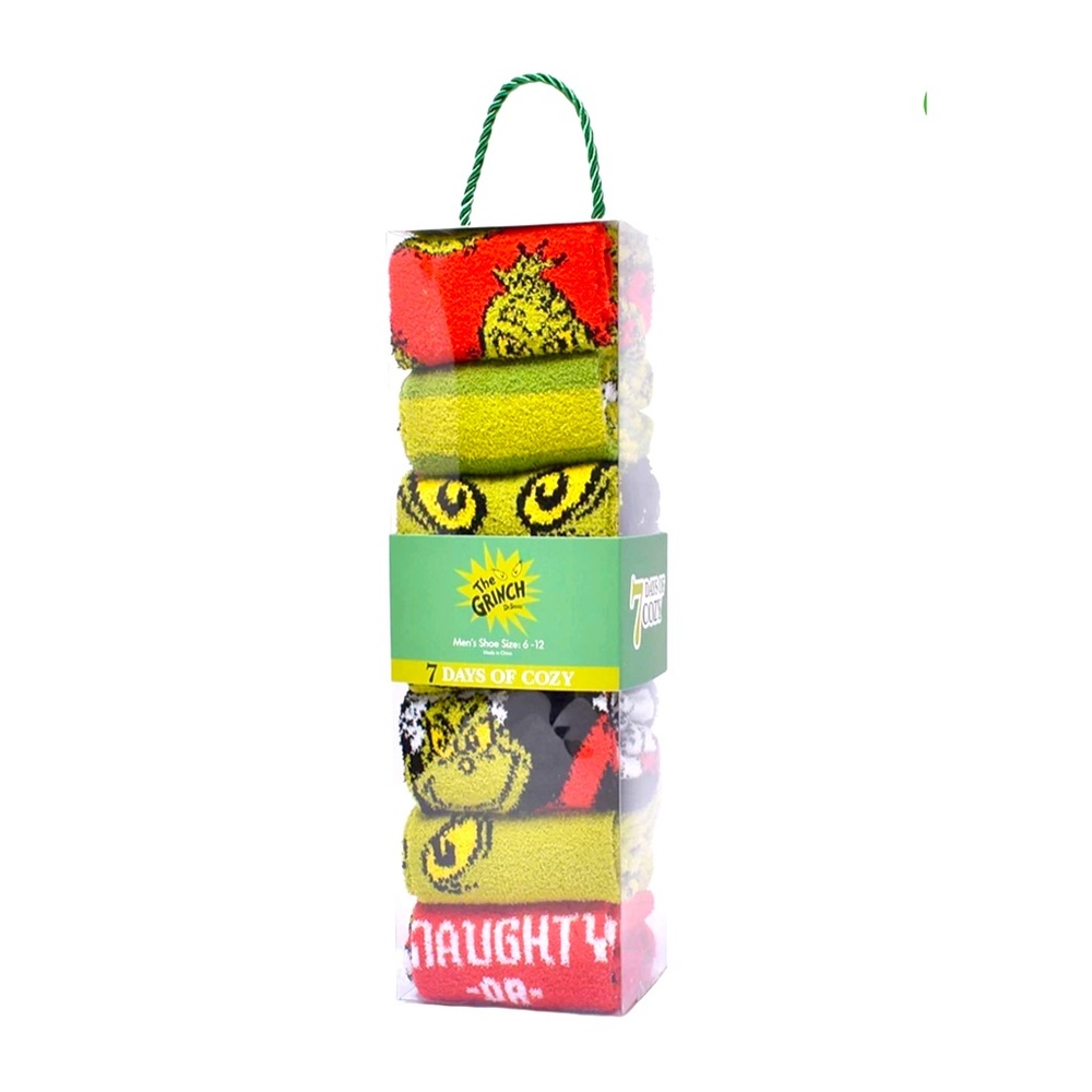Men The Grinch 7 Day of Cozy Crew Super Soft Socks